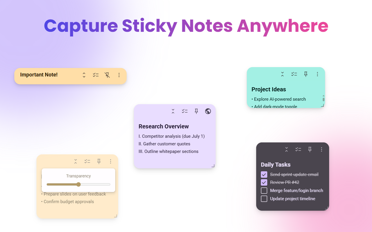 Screenshot of the new multi-note and floating button interface.
